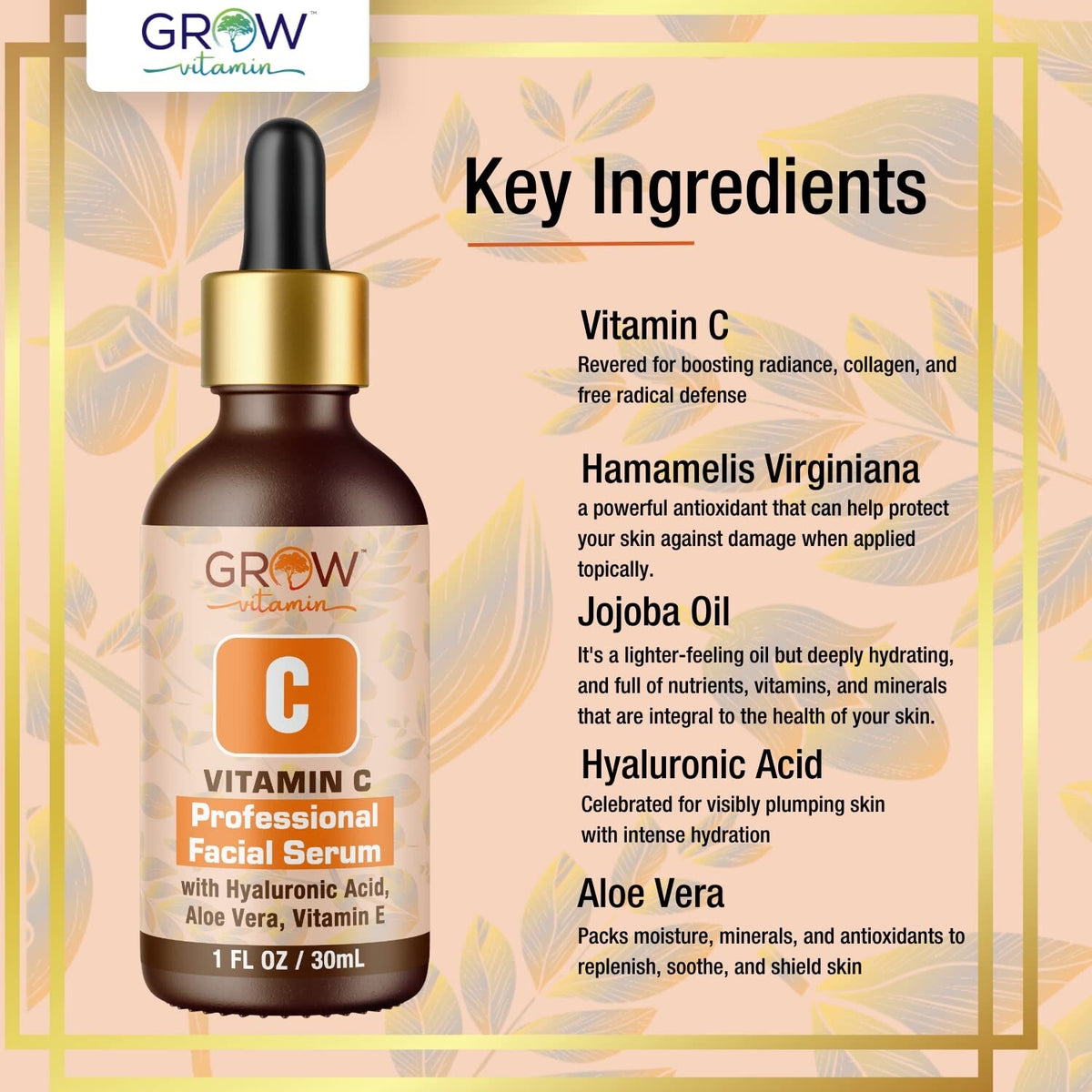 Vitamin C Serum with E Aloe Vera & Hyaluronic Acid Organic Anti-Aging Skin Care