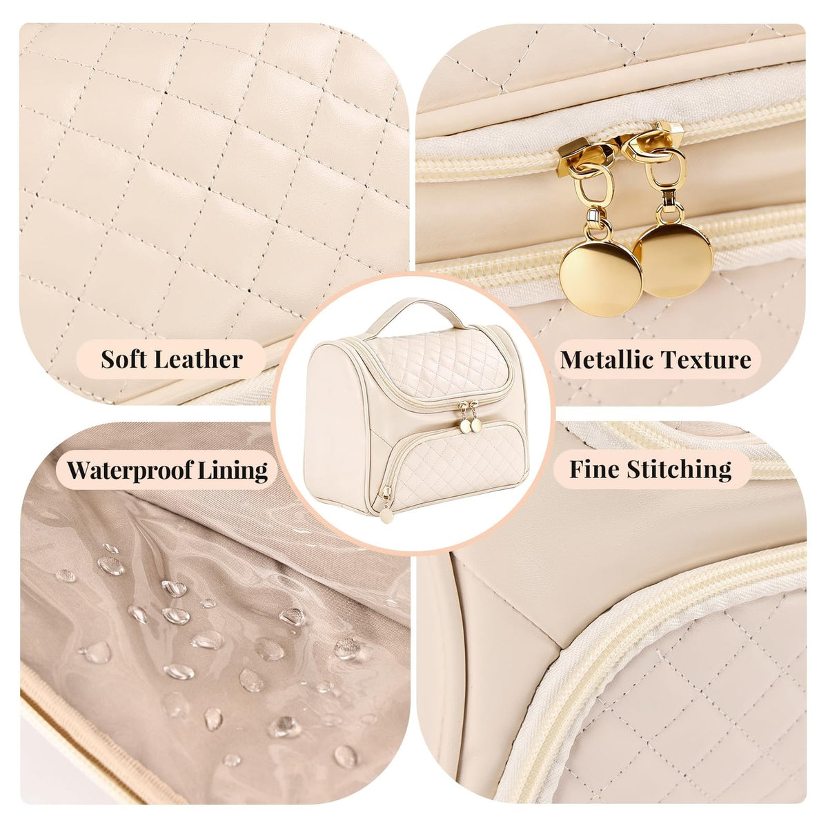 Travel Toiletry Bag for Women with Makeup Brush Organizer - Beige