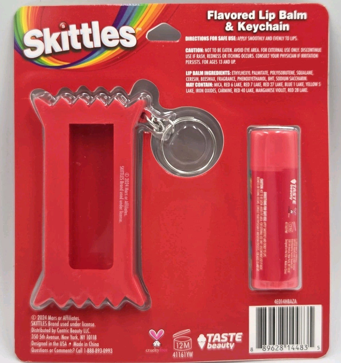 Skittles Strawberry Lip Balm & Keychain Set - Fun Lip Care Accessory