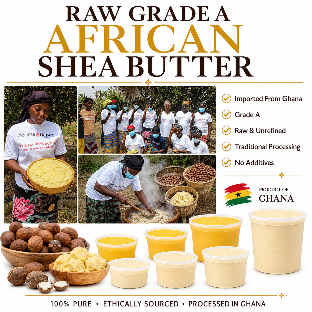 African Shea Butter Yellow 8 oz Raw Unrefined Grade A Natural Product