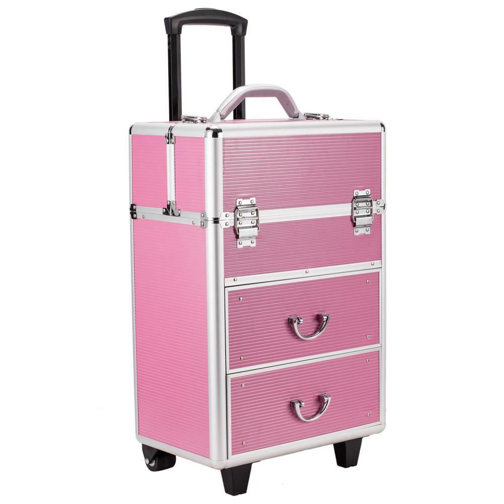 Large Extendable Makeup Train Case with Lockable Compartments & Trolley