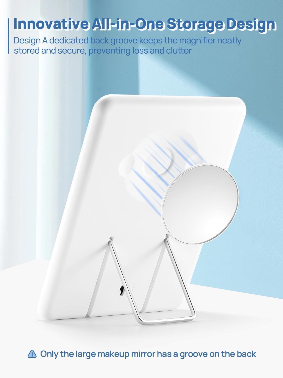 10x7 Inch White Tabletop Makeup Mirror with 10X Magnifier & Adjustable Stand
