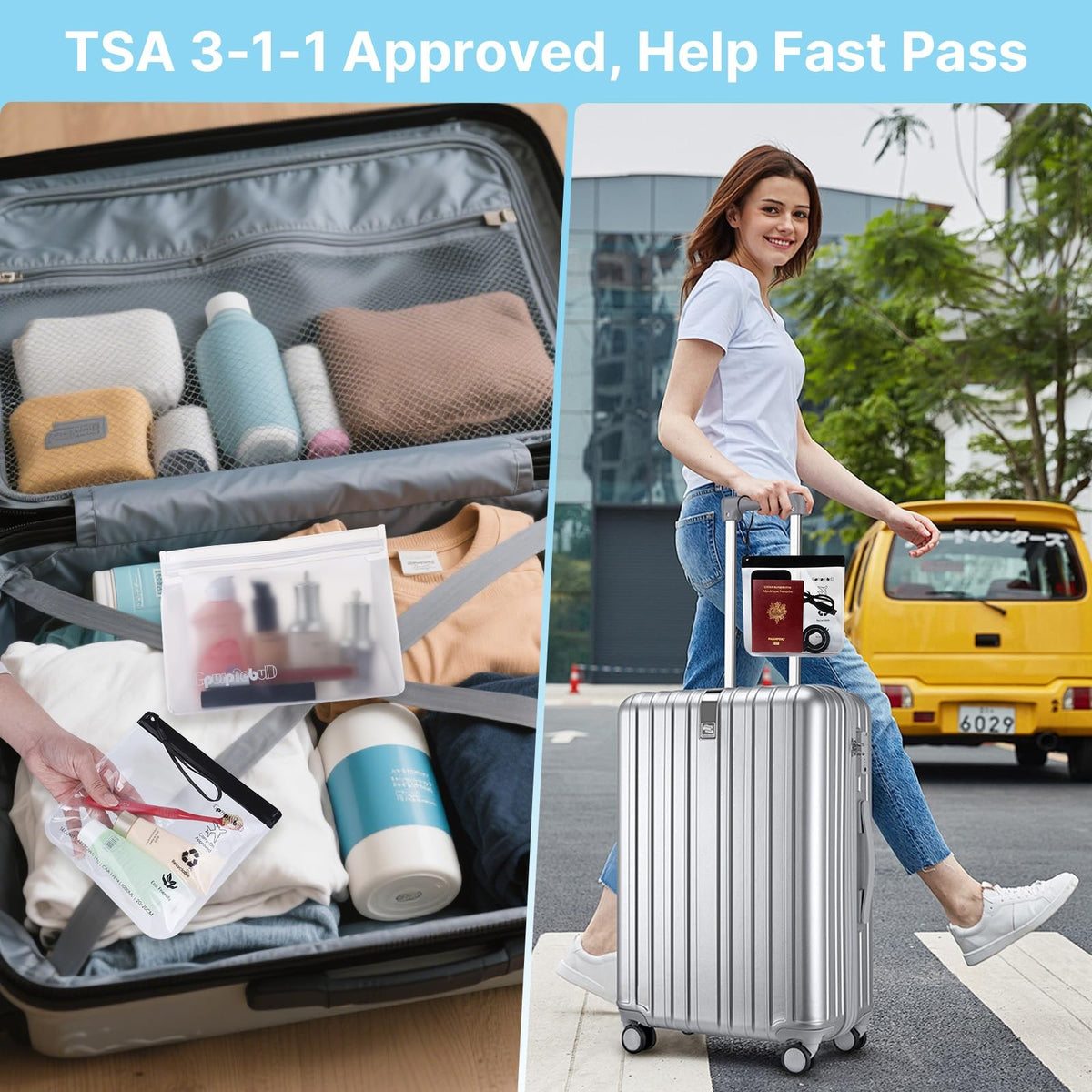 TSA Approved Travel Toiletry Bags 6 Pack - Clear Leakproof Cosmetic Organizer