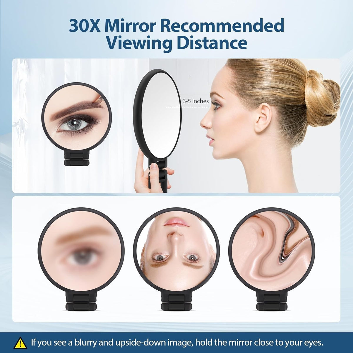 30X Magnifying Hand Mirror with Handle and Double-Sided Reflection