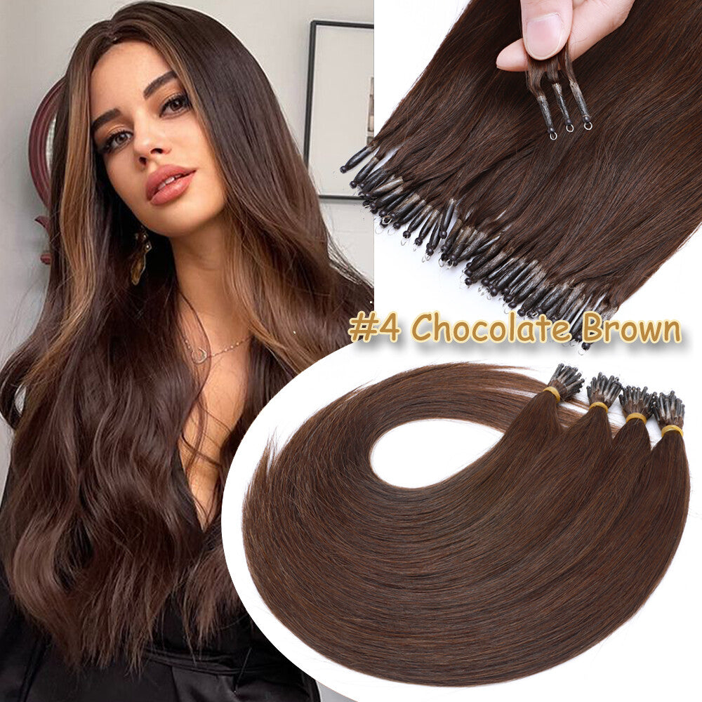Thick Remy Human Hair Extensions Nano Ring Micro Loop Beads Caramel