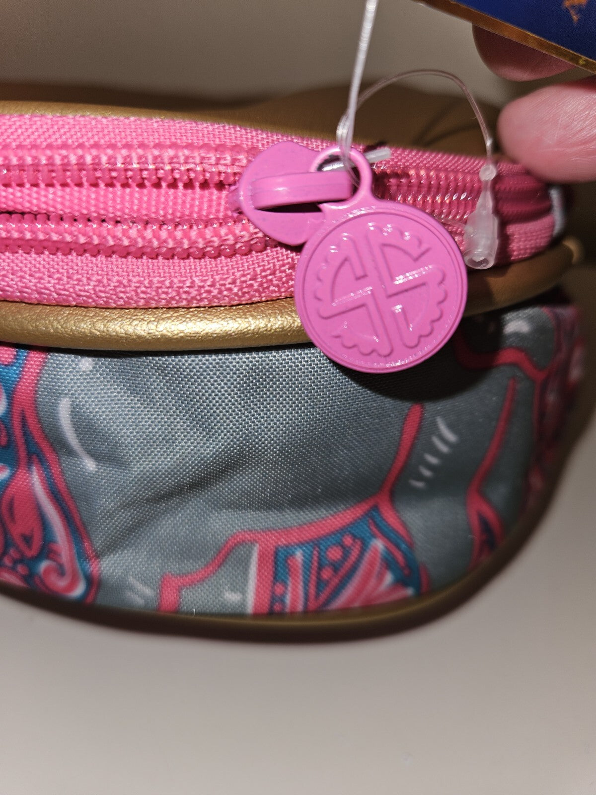 Pink and Gold Cosmetic Bag with Zipper - Round Travel Organizer