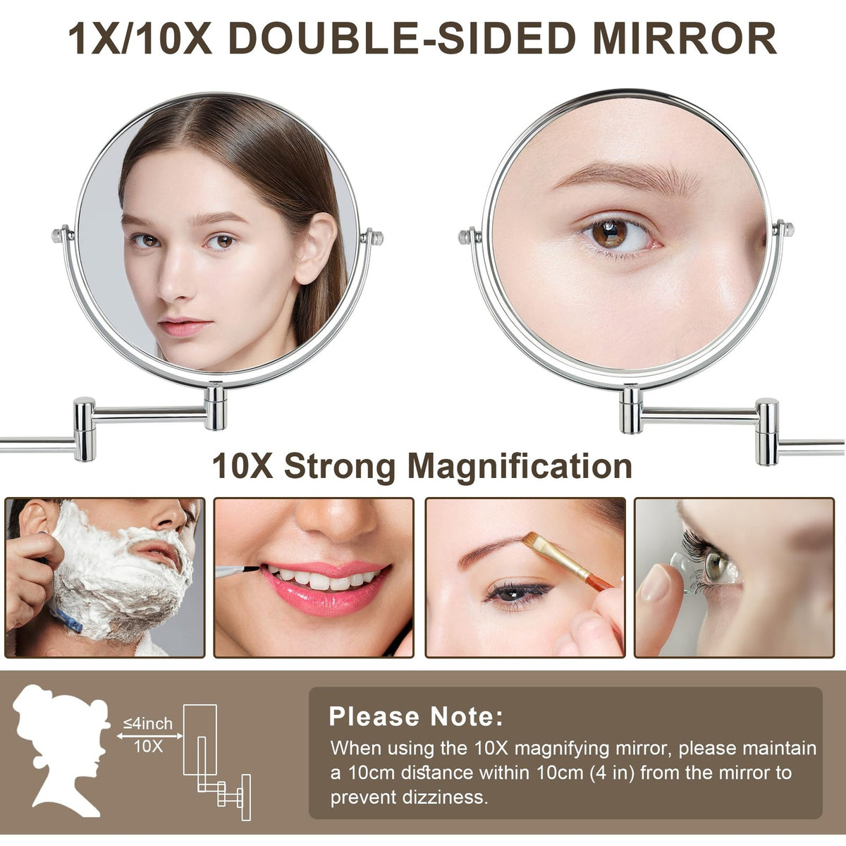 8-Inch Wall Mounted Double-Sided Makeup Mirror with 10X Magnification