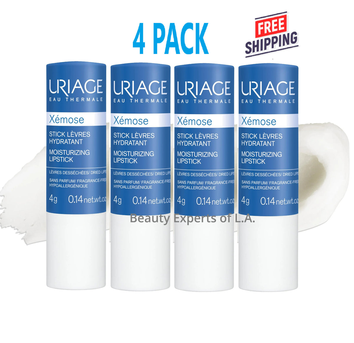 Moisturizing Lip Balm Stick with Shea & Hyaluronic Acid - 4 Pack
