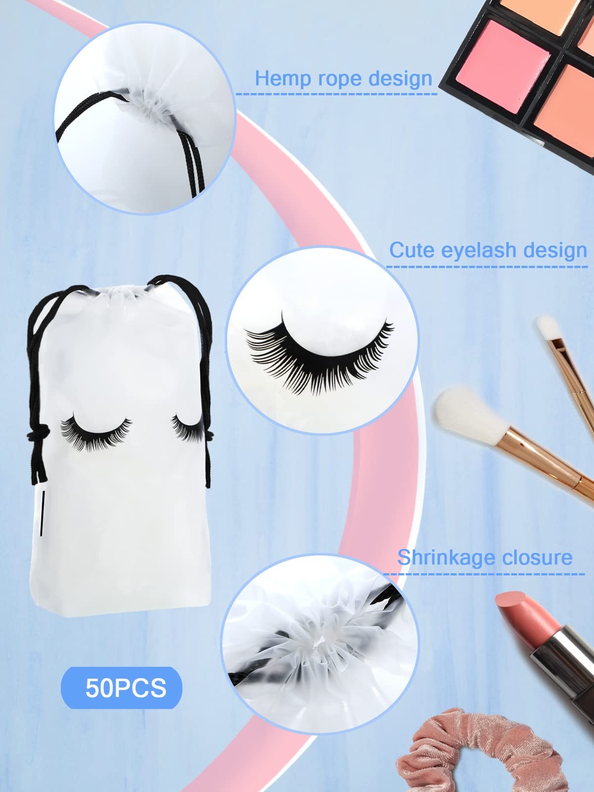 50 Pcs Waterproof EVA Cosmetic & Eyelash Aftercare Bags - Frosted White