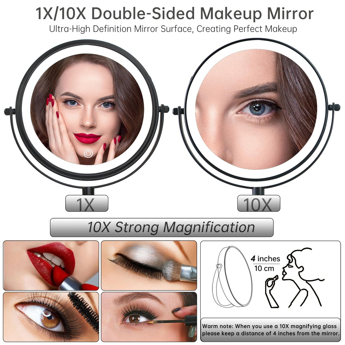 Wall Mounted Lighted Makeup Mirror with 3 Lighting Modes & 10x Magnification