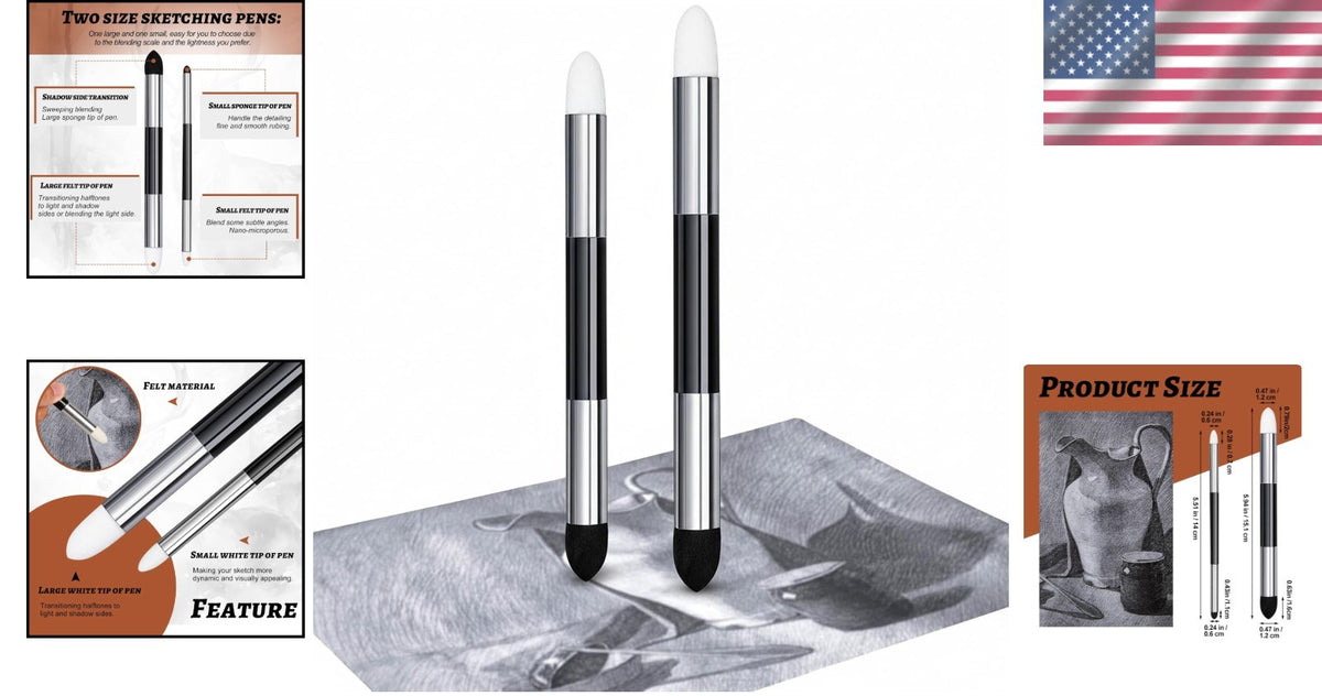 Washable Art Blending Sponge Pen Set - 2 Sizes for Drawing & Shading