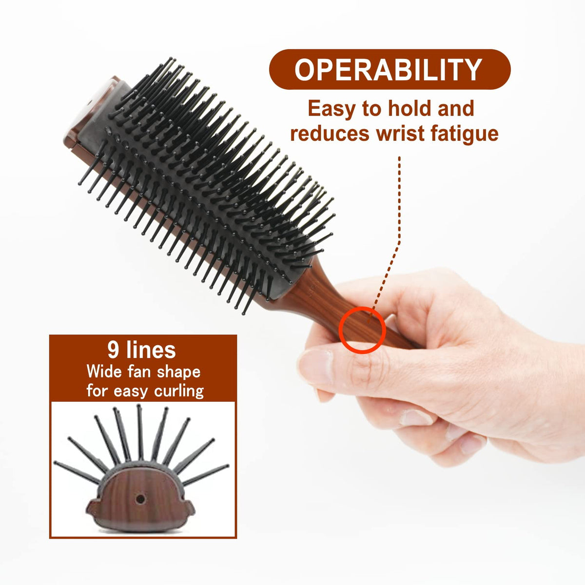 Professional Tourmaline Ceramic Round Hair Brush - 9 Row Curved Pad