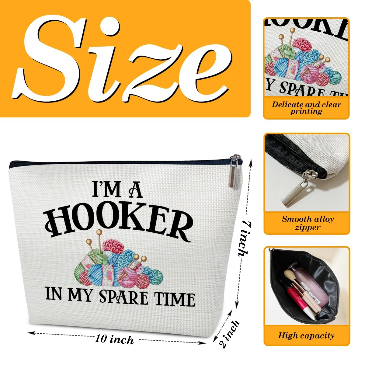 Waterproof Large Capacity Crochet Makeup Bag for Crocheters & Gift