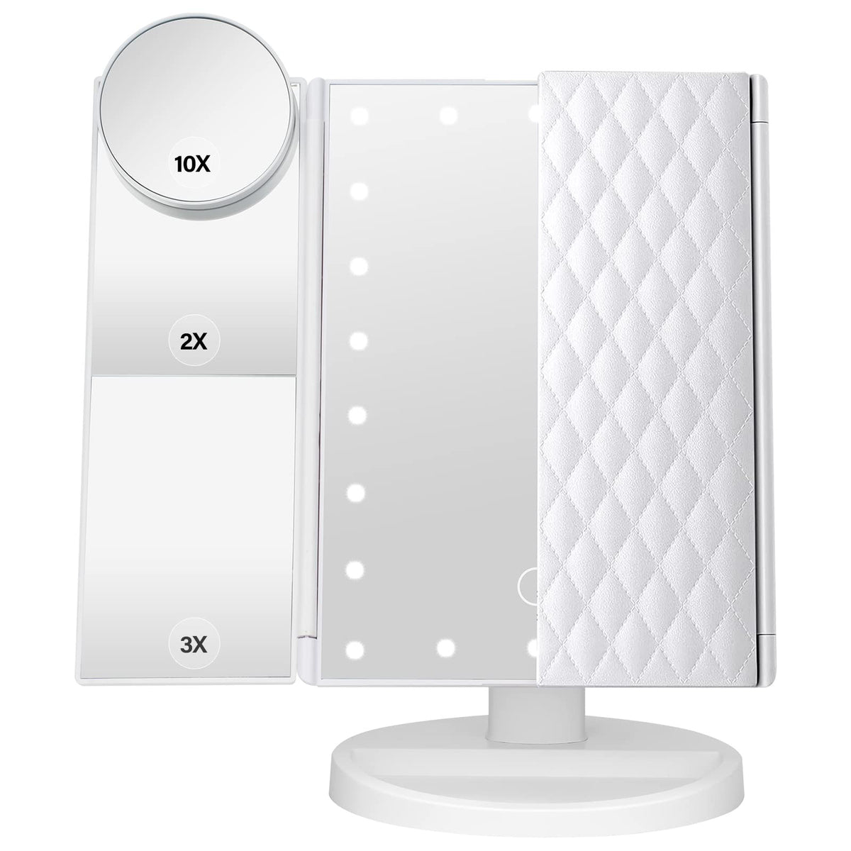 Lighted Tri-Fold Makeup Vanity Mirror with LED Touch Control Portable White