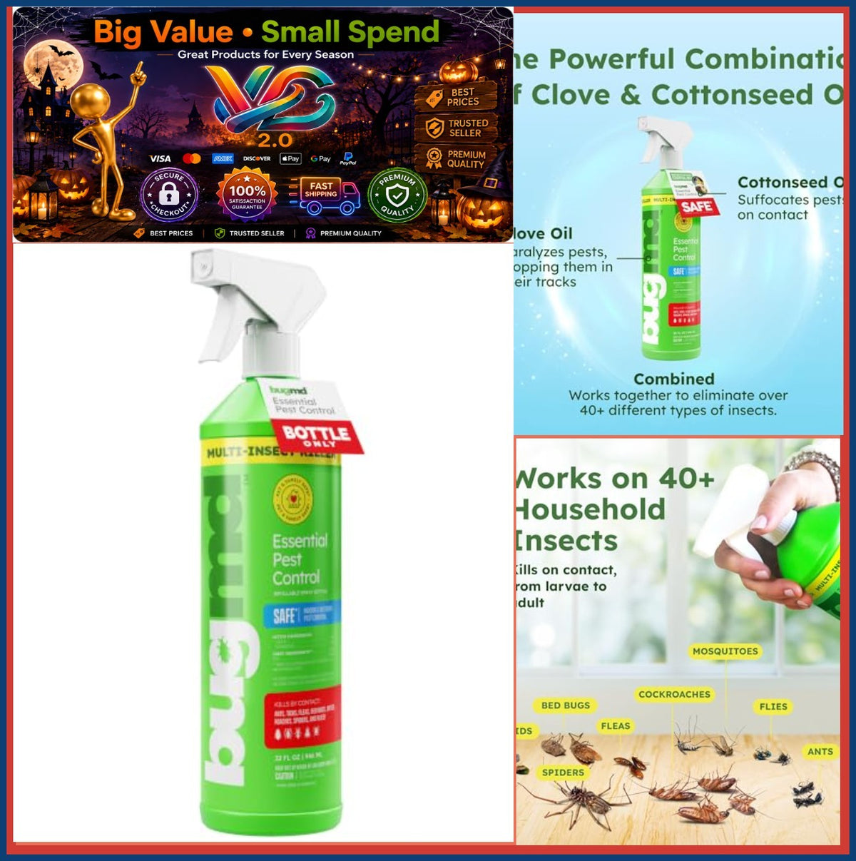 32 oz Refillable Spray Bottle with 3 Modes Leakproof Lock BPA Free Plastic