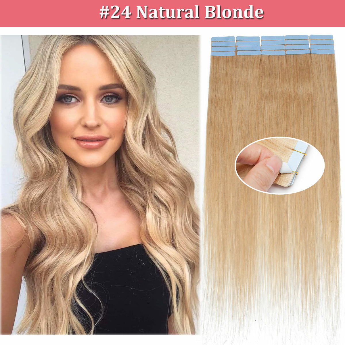 Remy Human Hair Tape Extensions - Natural, Tangle-Free, Reusable
