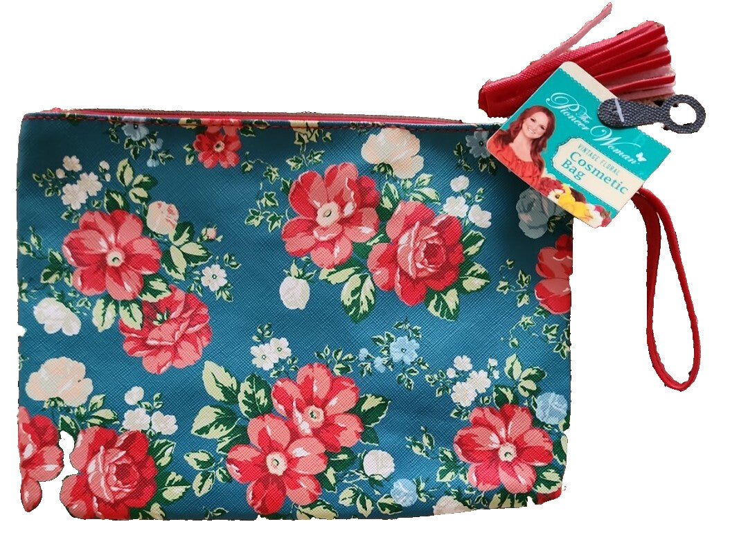 Vintage Floral Makeup Tote with Wristlet - Cosmetic Bag Travel Organizer