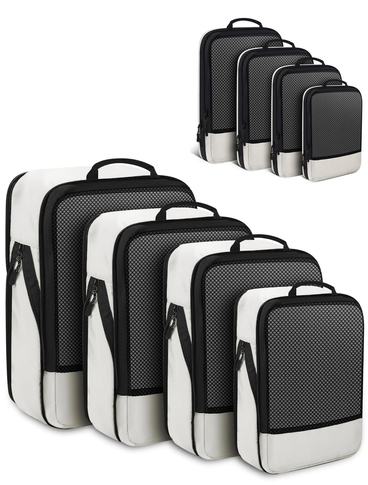 Travel Compression Packing Cubes Set - Lightweight Suitcase Organizers, Beige