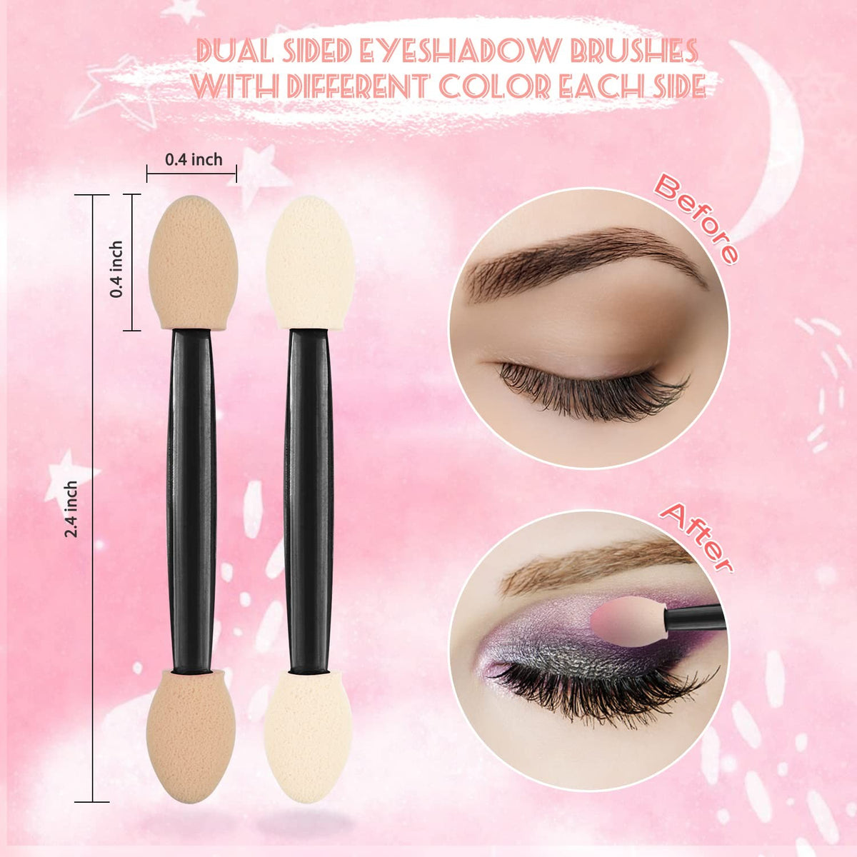 50PCS Double Sided Eyeshadow Applicators Makeup Brushes for Eyeshadow & Face