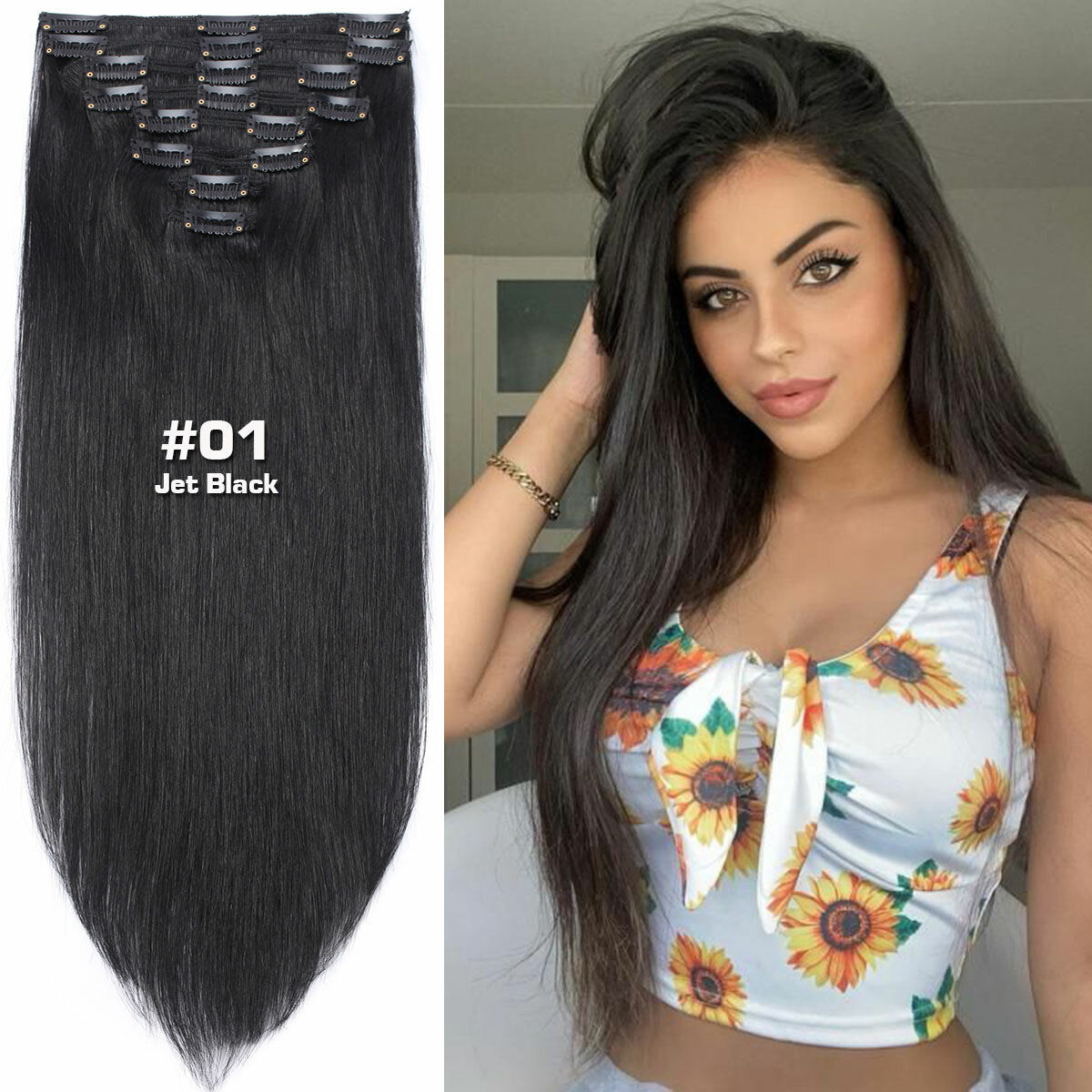Double Weft Clip-In Human Hair Extensions Full Head - Multiple Colors & Lengths
