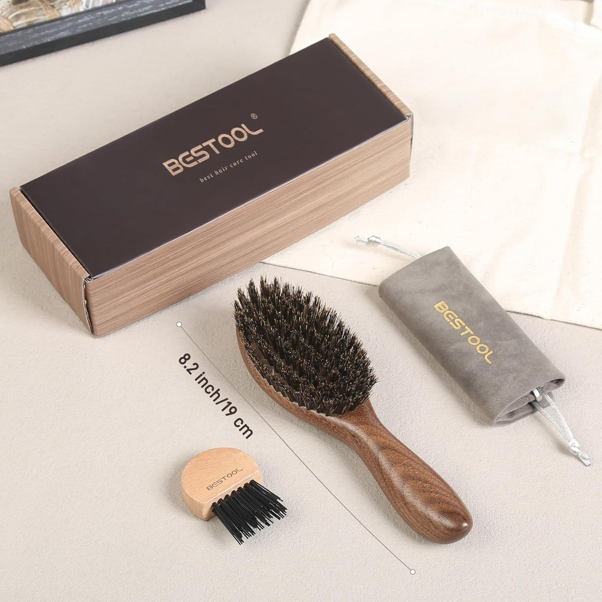 Natural Walnut Wood Boar Bristle Hair Brush for Women and Men