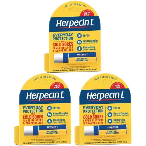 Lip Balm Stick SPF 30 Protects & Treats Cold Sores - 3 Pack, 0.10oz Each