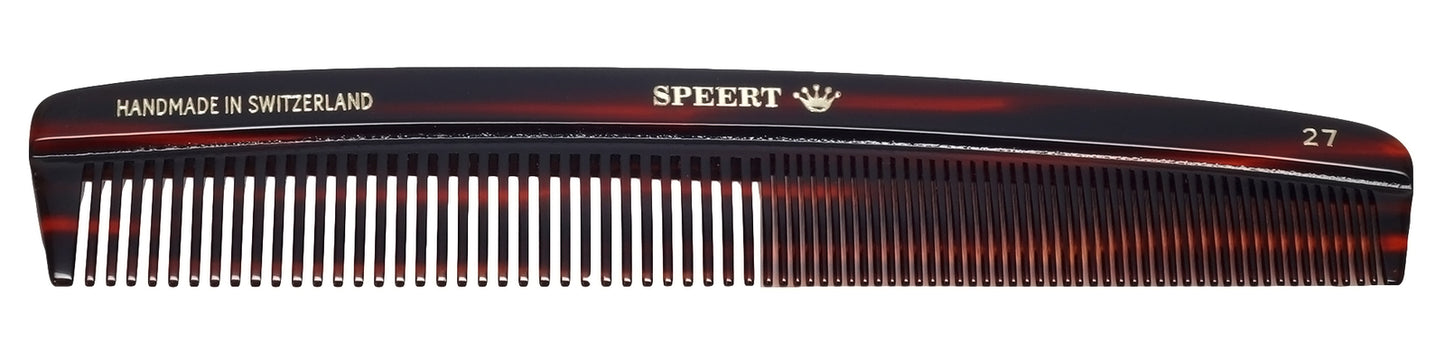 7-Inch Handmade Swiss Cellulose Acetate Comb Tort Brown Wide & Fine Tooth