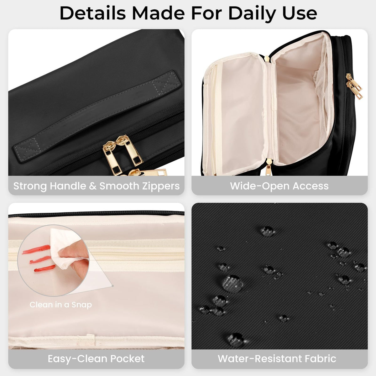 Large Capacity Travel Makeup Bag with Water-Resistant Material & Multiple Compartments