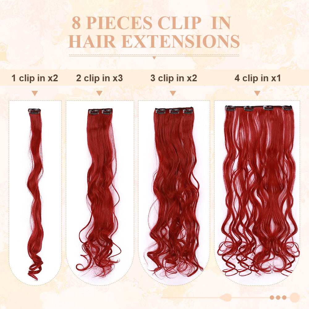 Clip-In Hair Extensions Full Head Ombre Highlight Synthetic Thick Hair 8-24 Inches