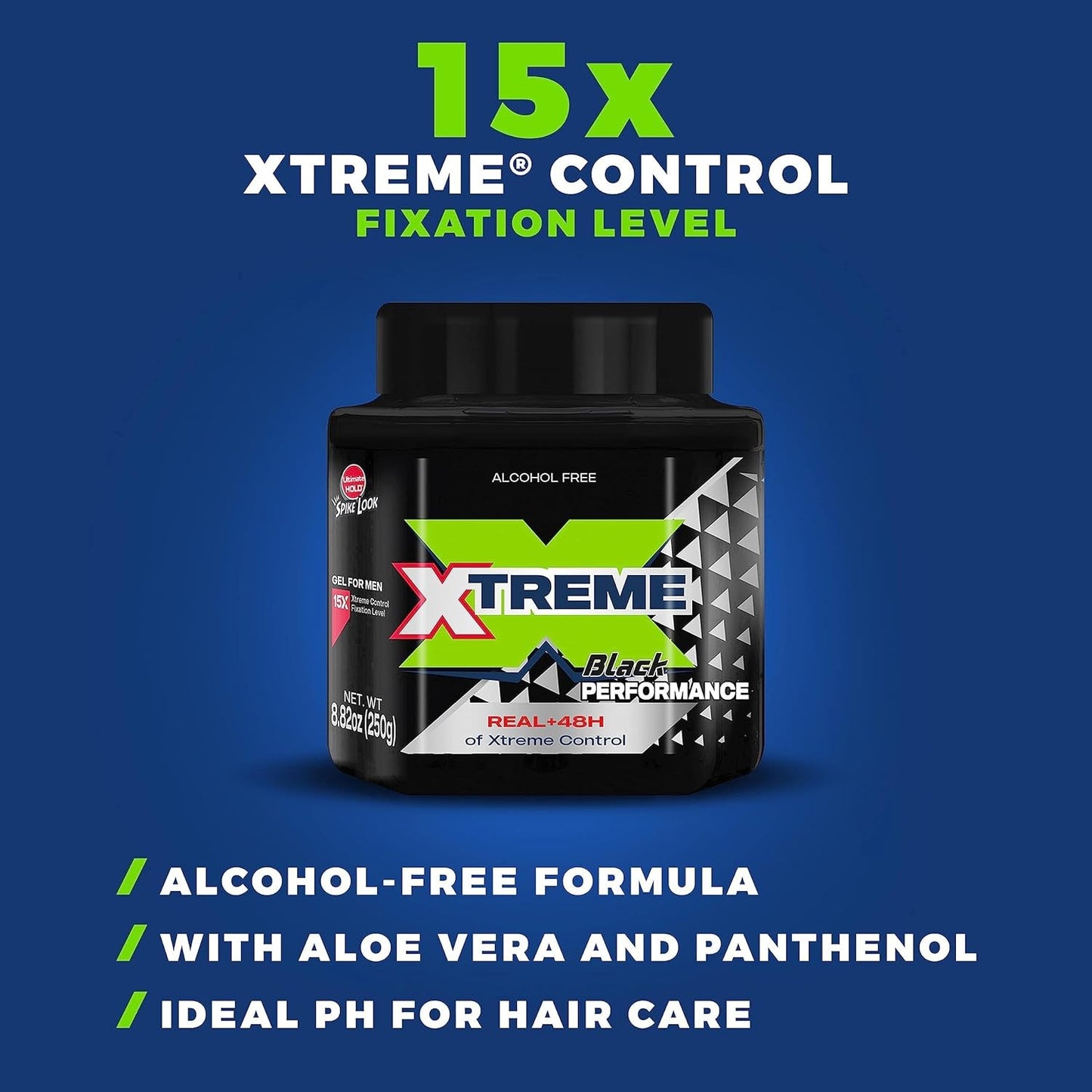 Extreme Black Hair Gel - Extra Strong Hold, 48H Control, Alcohol-Free 8.81 Oz