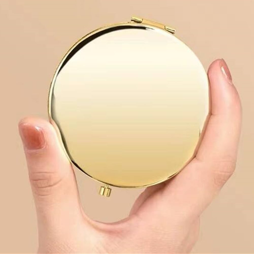 Gold Double Sided Travel Makeup Mirror 1x/2x Magnification Compact & Portable