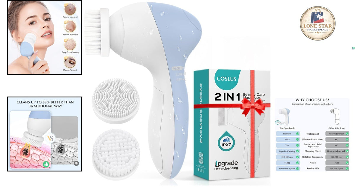 Waterproof Electric Facial Cleansing Brush with Dual Heads – Spa-Quality Skin Care