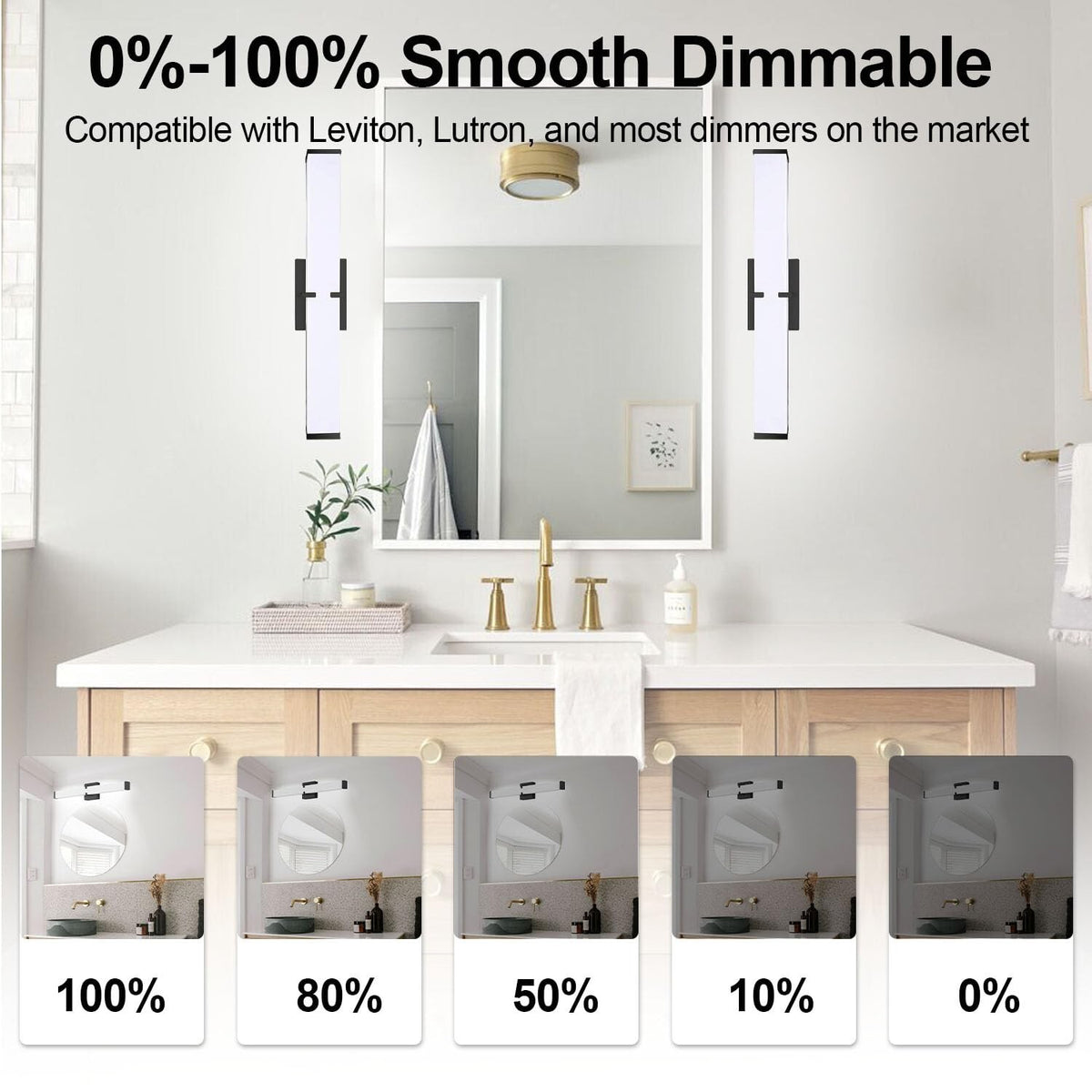16-Inch LED Bathroom Vanity Light - Modern Black Wall Mount Fixture 5000K