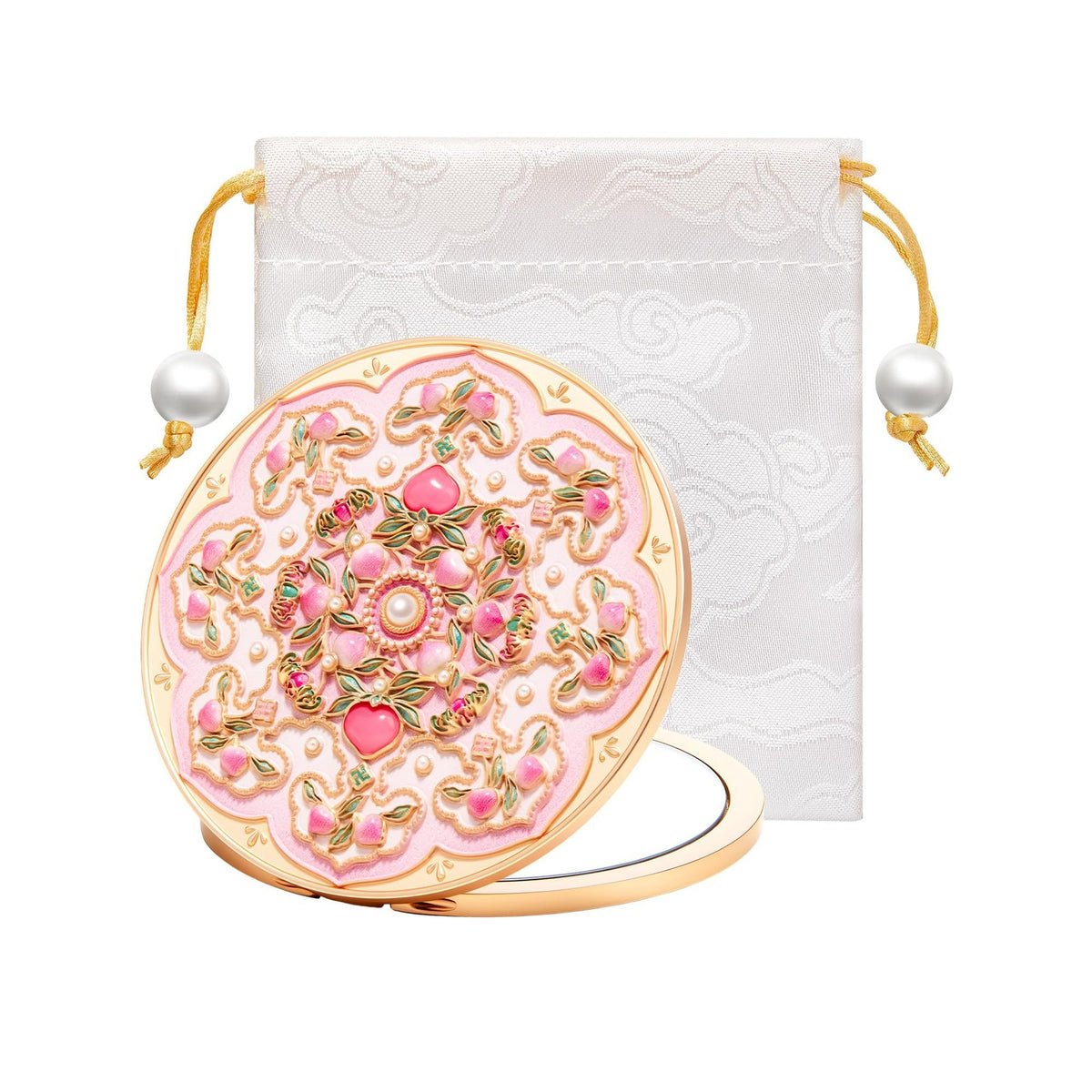 Pearl Bloom Compact Mirror with 2X Magnification - Pink Pocket Makeup Mirror