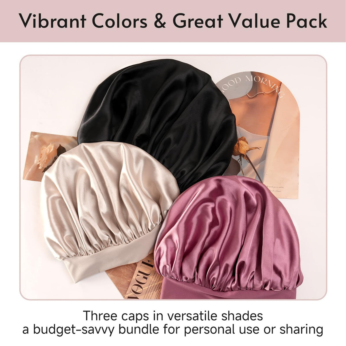 Yanideer 3 pcs Adjustable Satin Bonnets for Sleeping Double Layer