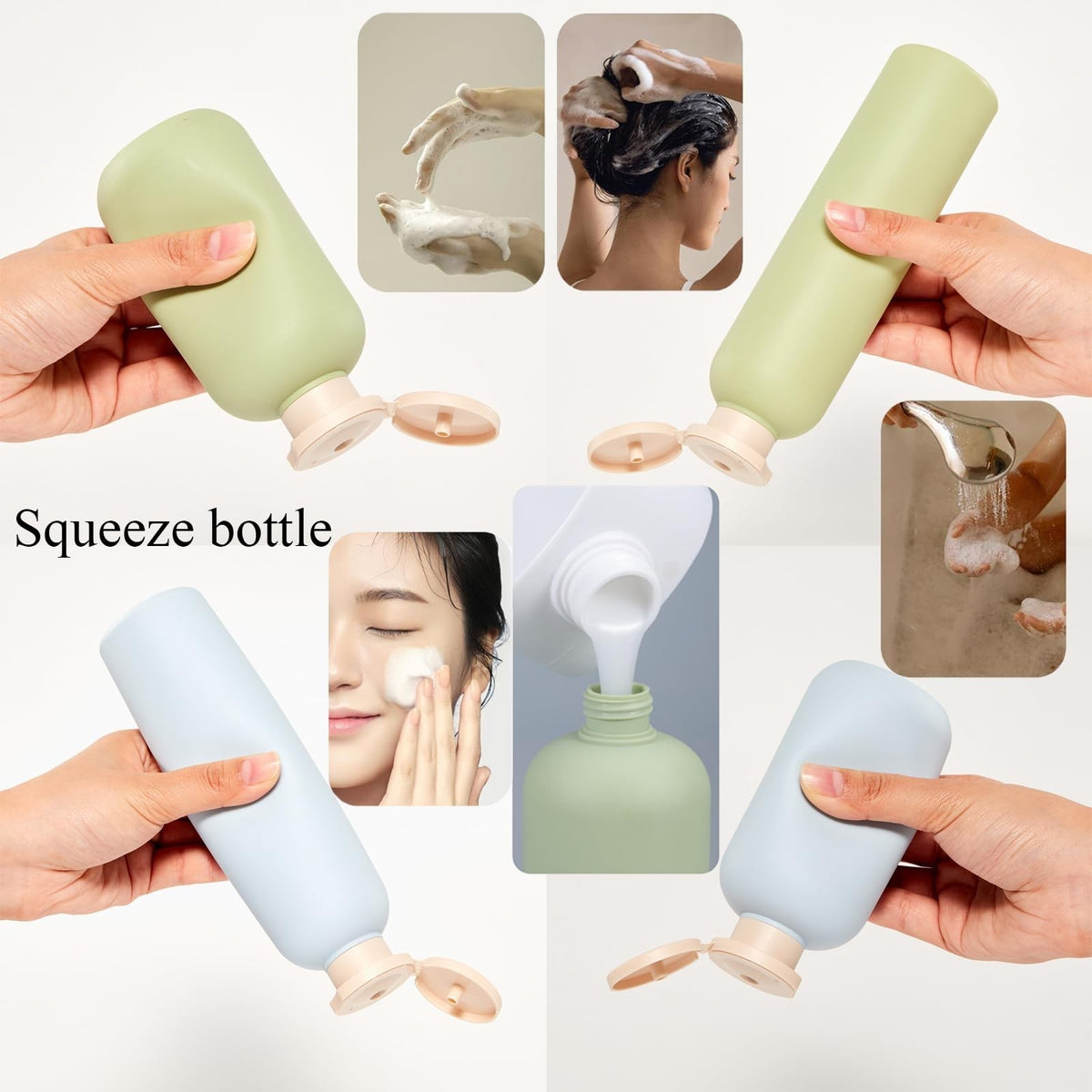 Refillable Squeeze Bottles with Pump & Flip Cap – 8.8 oz / 260 ml Travel Containers (Set of 3, HDPE, BPA-Free, Green)