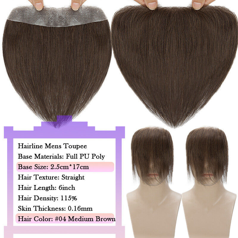 Men's Human Hair Toupee for Receding Hairline, Various Sizes & Colors