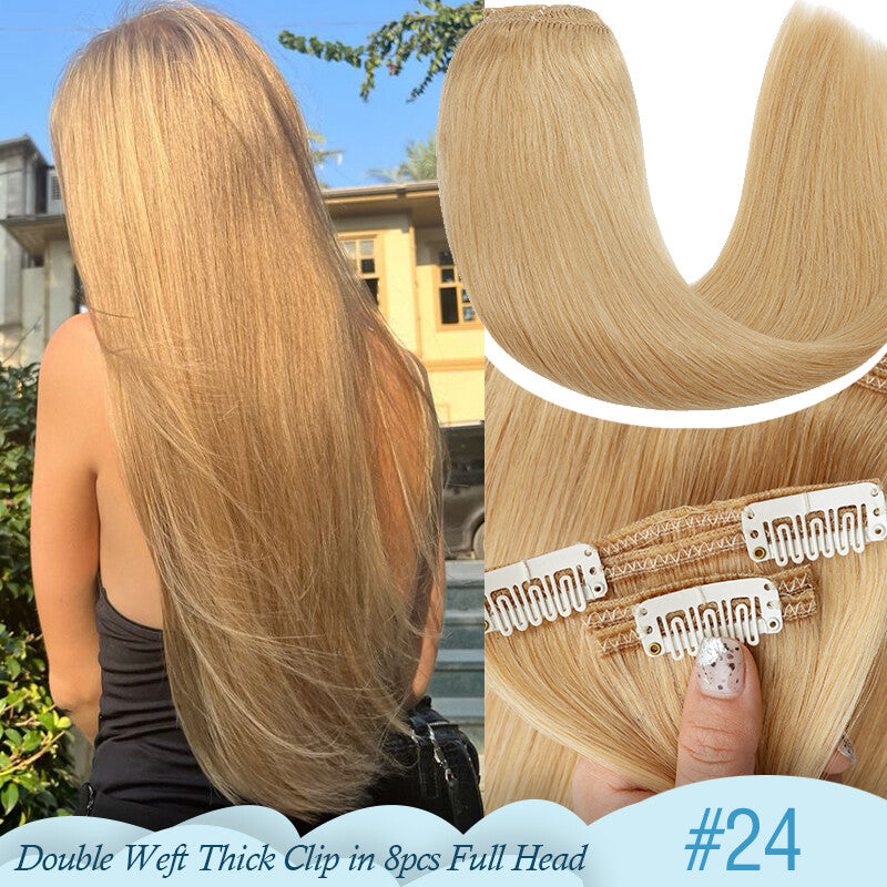 Thick Double Weft Clip-In Human Hair Extensions Full Head 150-170g
