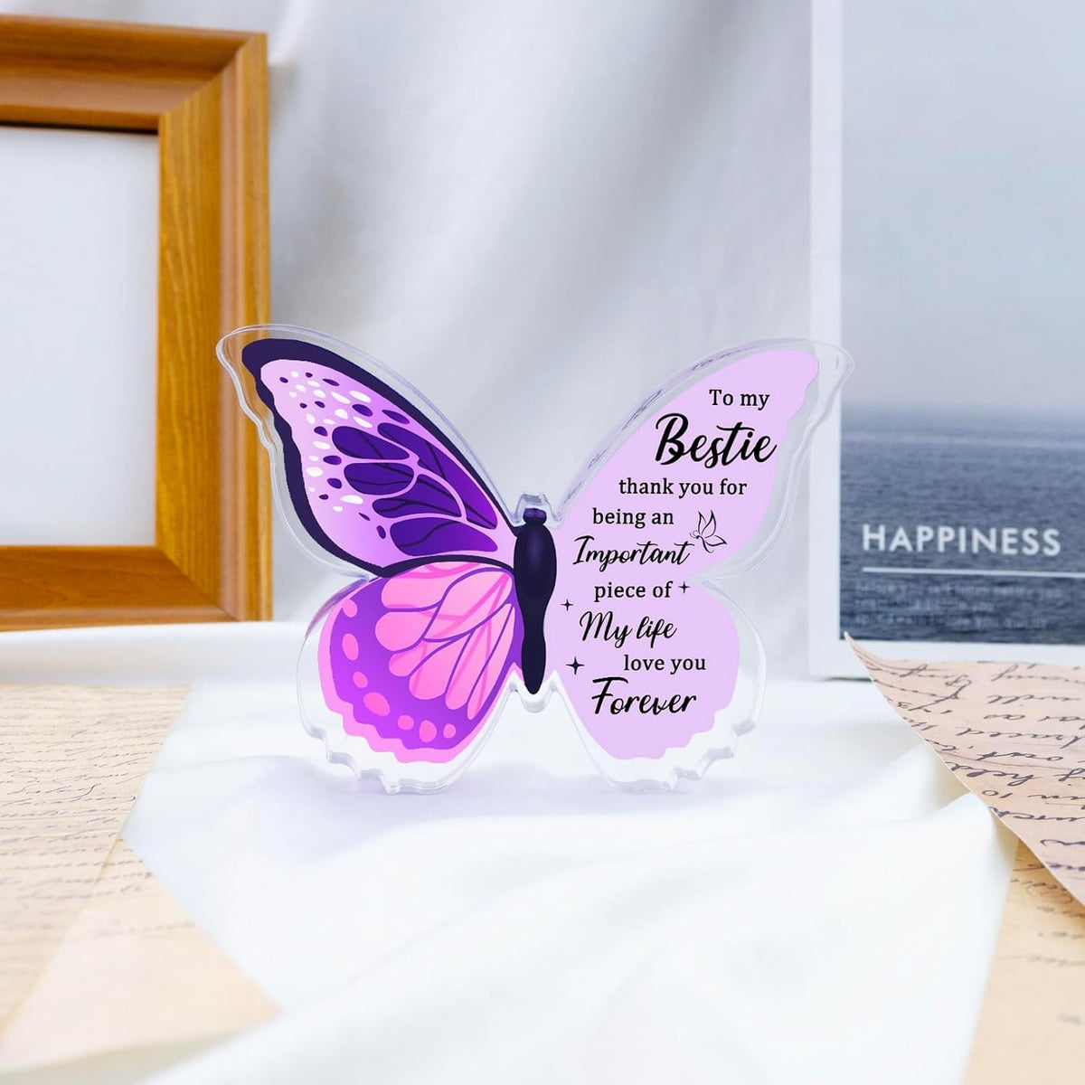 Friendship Butterfly Acrylic Decor Gift for Women Sister Birthday Present