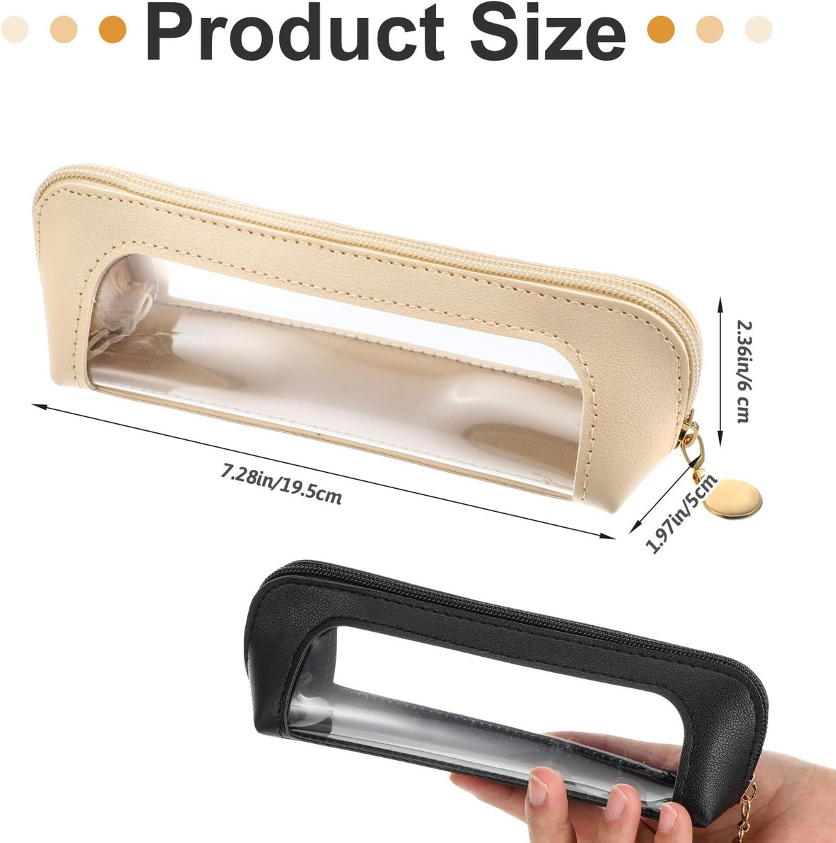 2Pcs Clear Makeup Brush Bag - Portable Transparent Cosmetic Case with Leather Slim Design