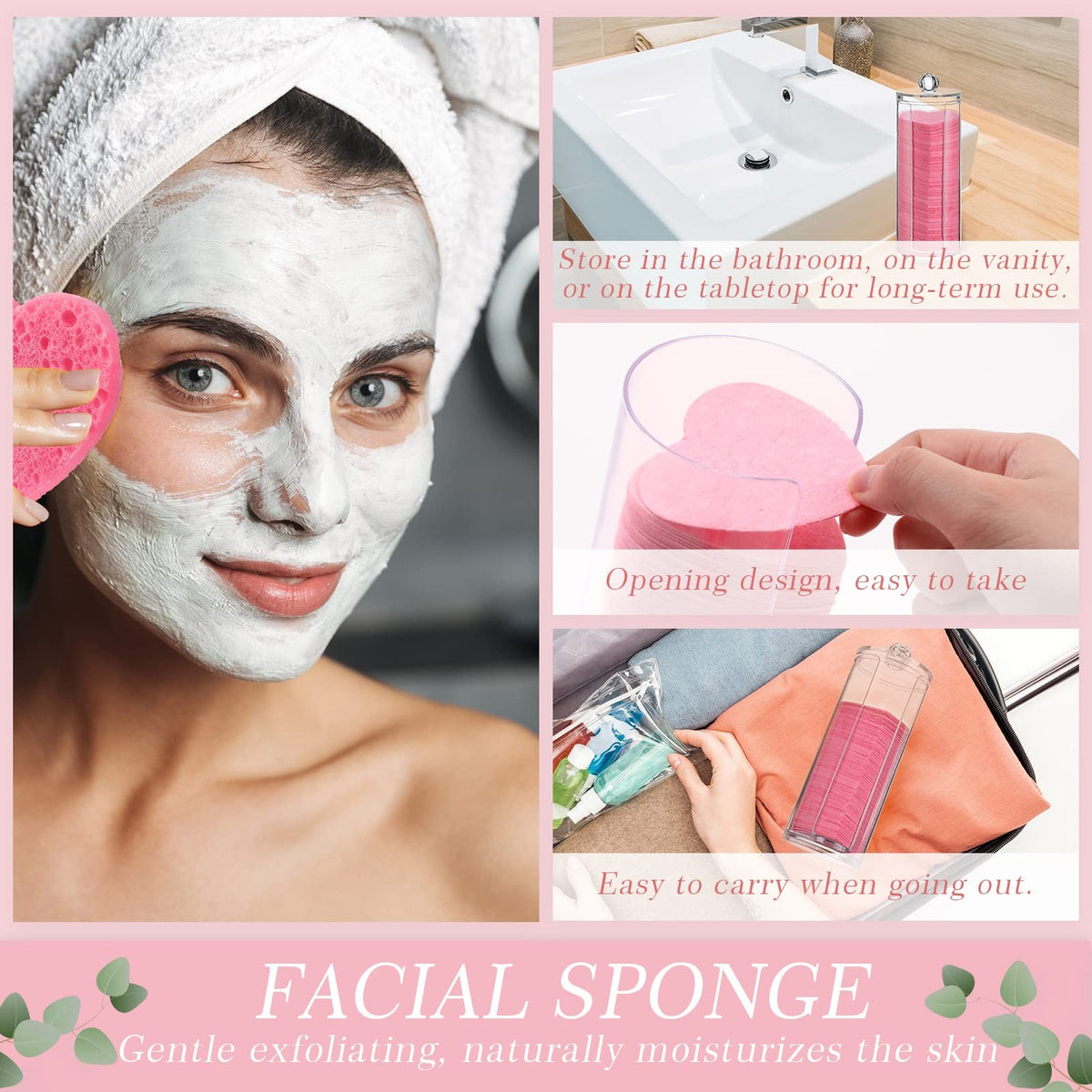 120 Pcs Compressed Facial Sponges with Storage Container for Daily Cleansing