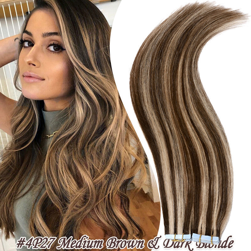 Full Head Skin Weft Tape-In Hair Extensions - Remy Human Hair, Thick & Natural