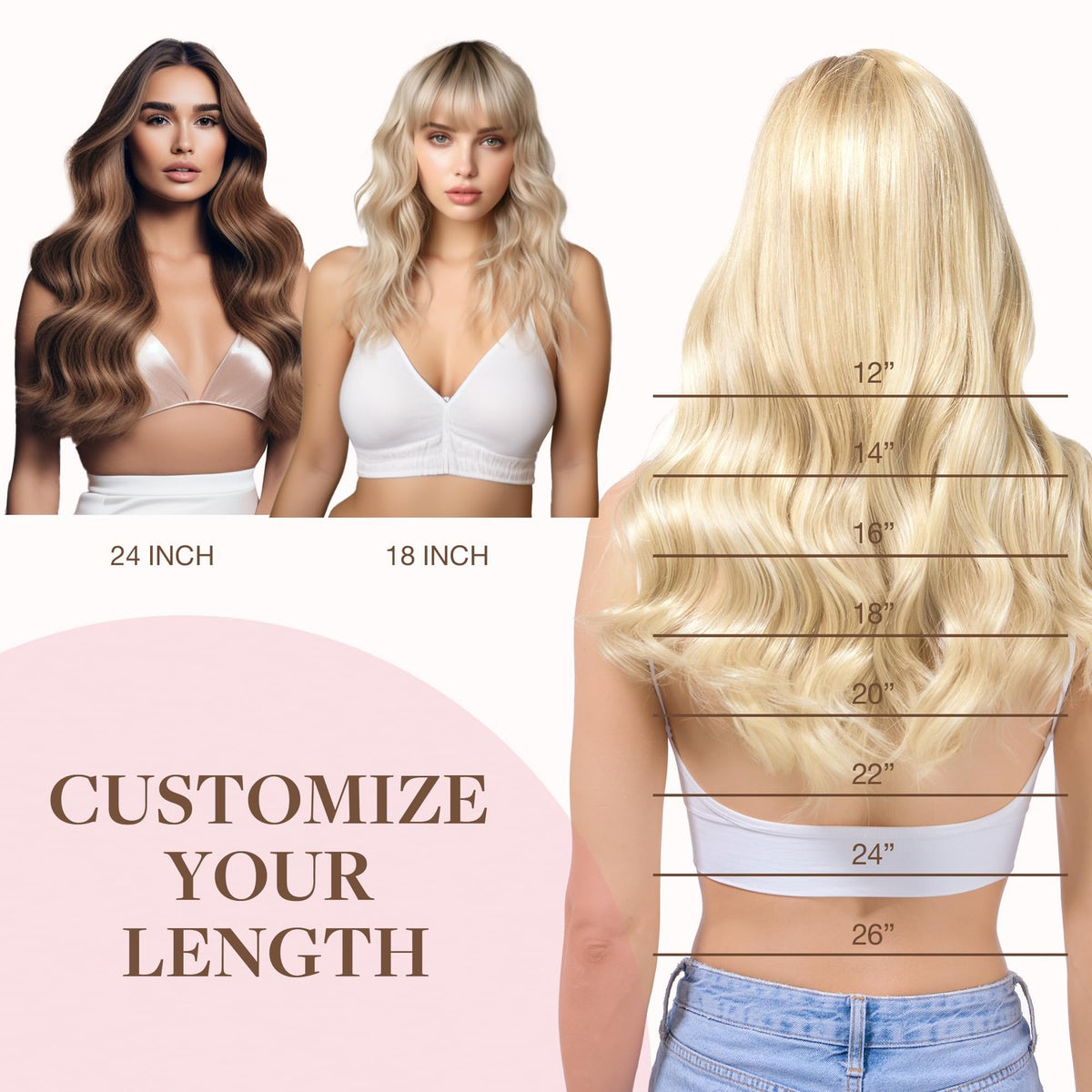 14 Inch Human Hair Extensions - Remy Silk Wire Hairpiece, Natural Color