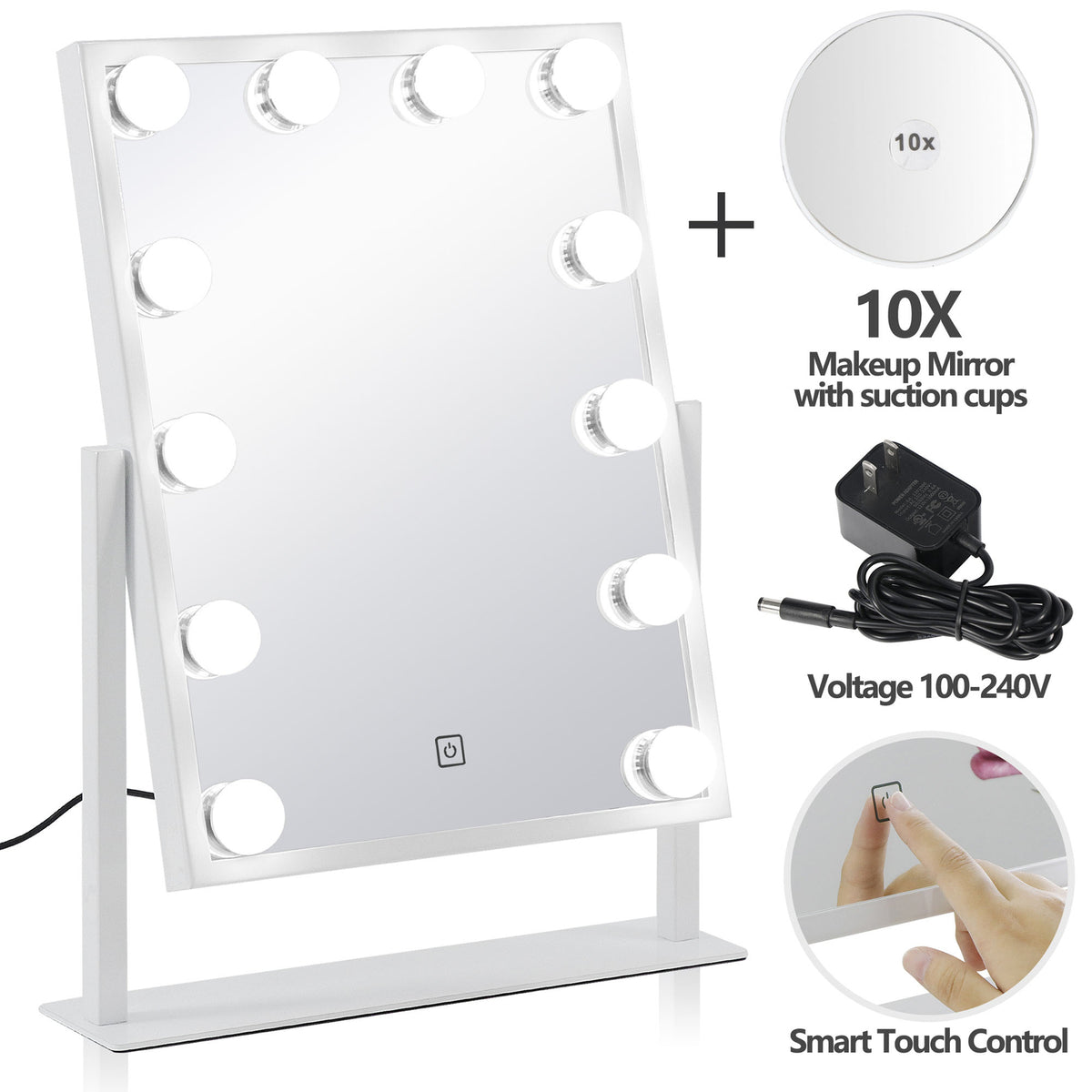 Lighted Hollywood Style Makeup Vanity Mirror with Adjustable LED Bulbs