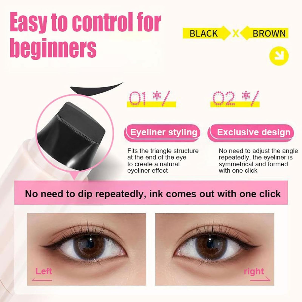 Dual-Head Waterproof Eyeliner Stamp Set - Black & Brown, Long-Lasting