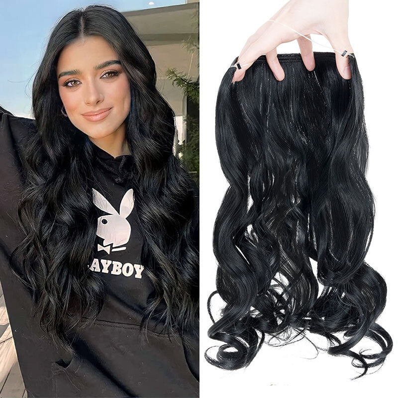 Invisible Wire Hair Extensions - Natural Synthetic Length & Body Wavy or Straight