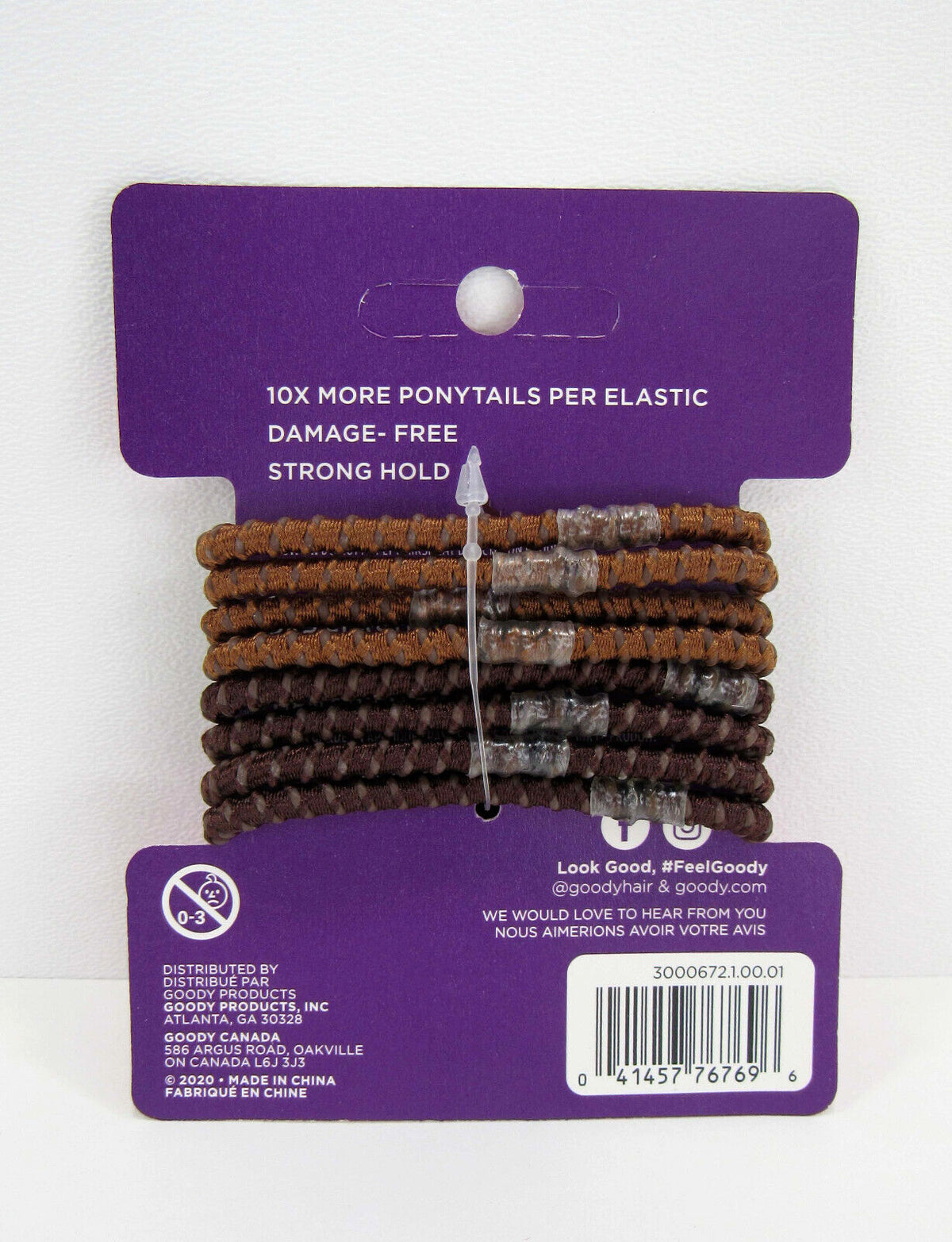 Goody Slide Proof Stayput Brown Hair Elastics, 4 mm, 8 Count