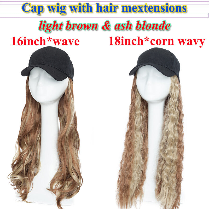 Baseball Cap with Synthetic Hair Extensions - Straight, Curly, Wavy Fits Most