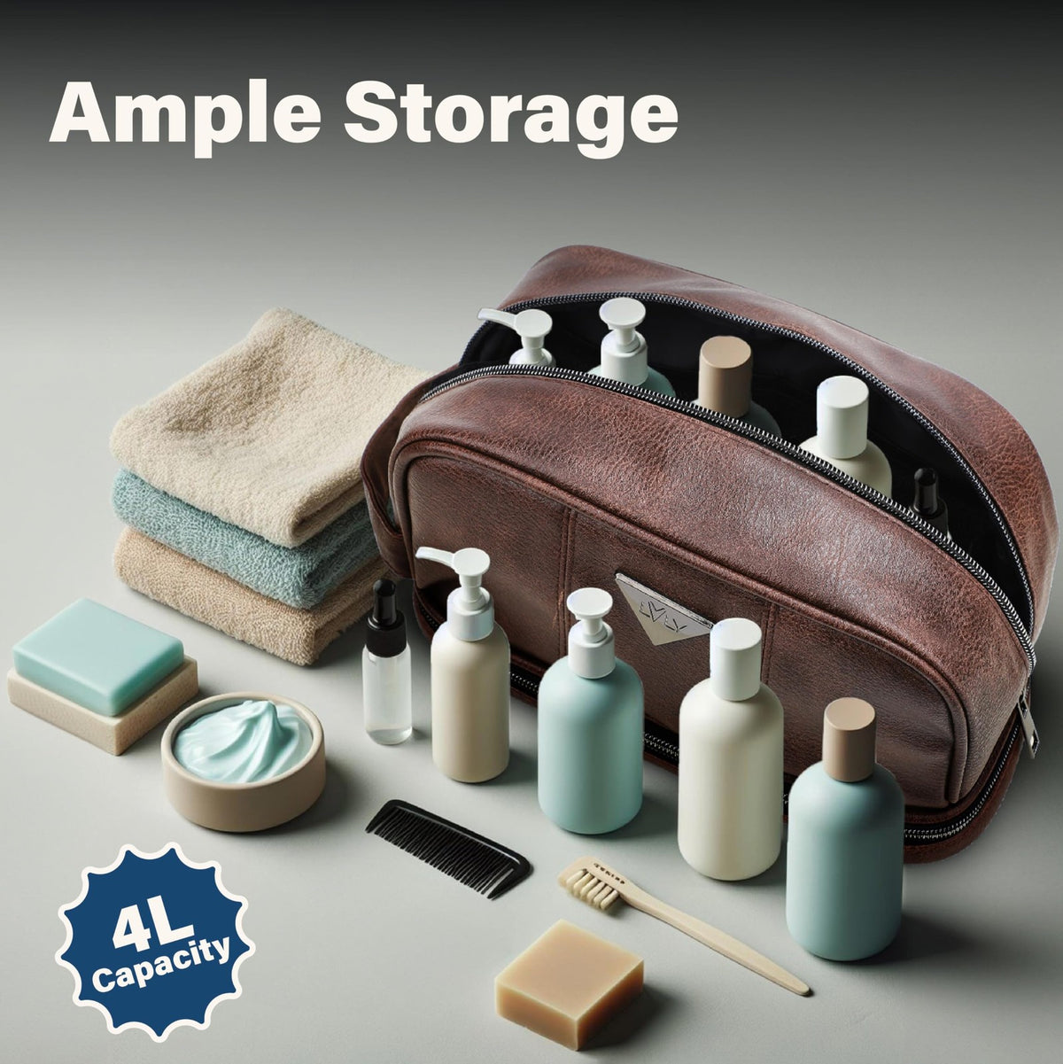 Leather Travel Toiletry Bag for Men & Women Water Resistant Organizer