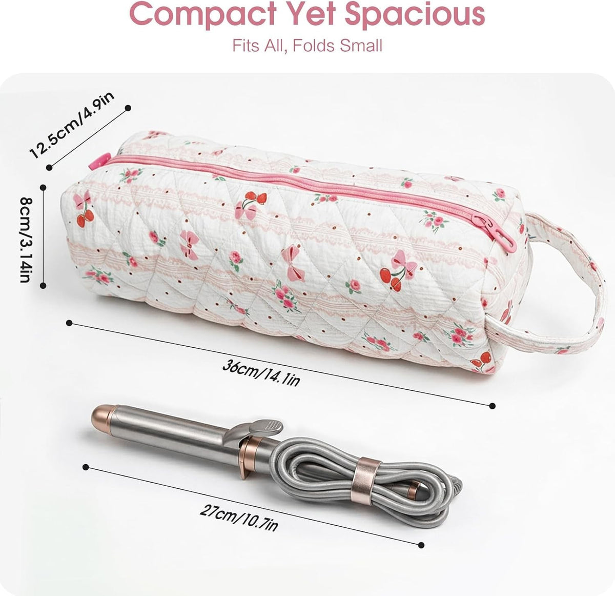 Travel Hair Tool Organizer Bag Pink Portable Dryer & Curling Iron Case